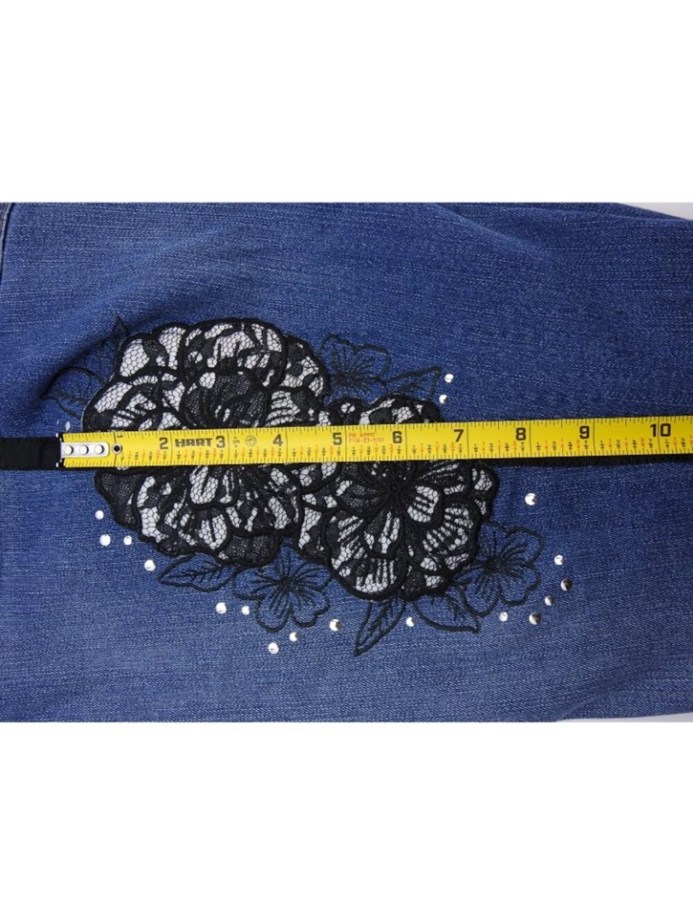 Style  Co Ultra Skinny Jeans Womens 14 Blue Lace Floral Side Stripe Stretch Deni - Picture 7 of 13